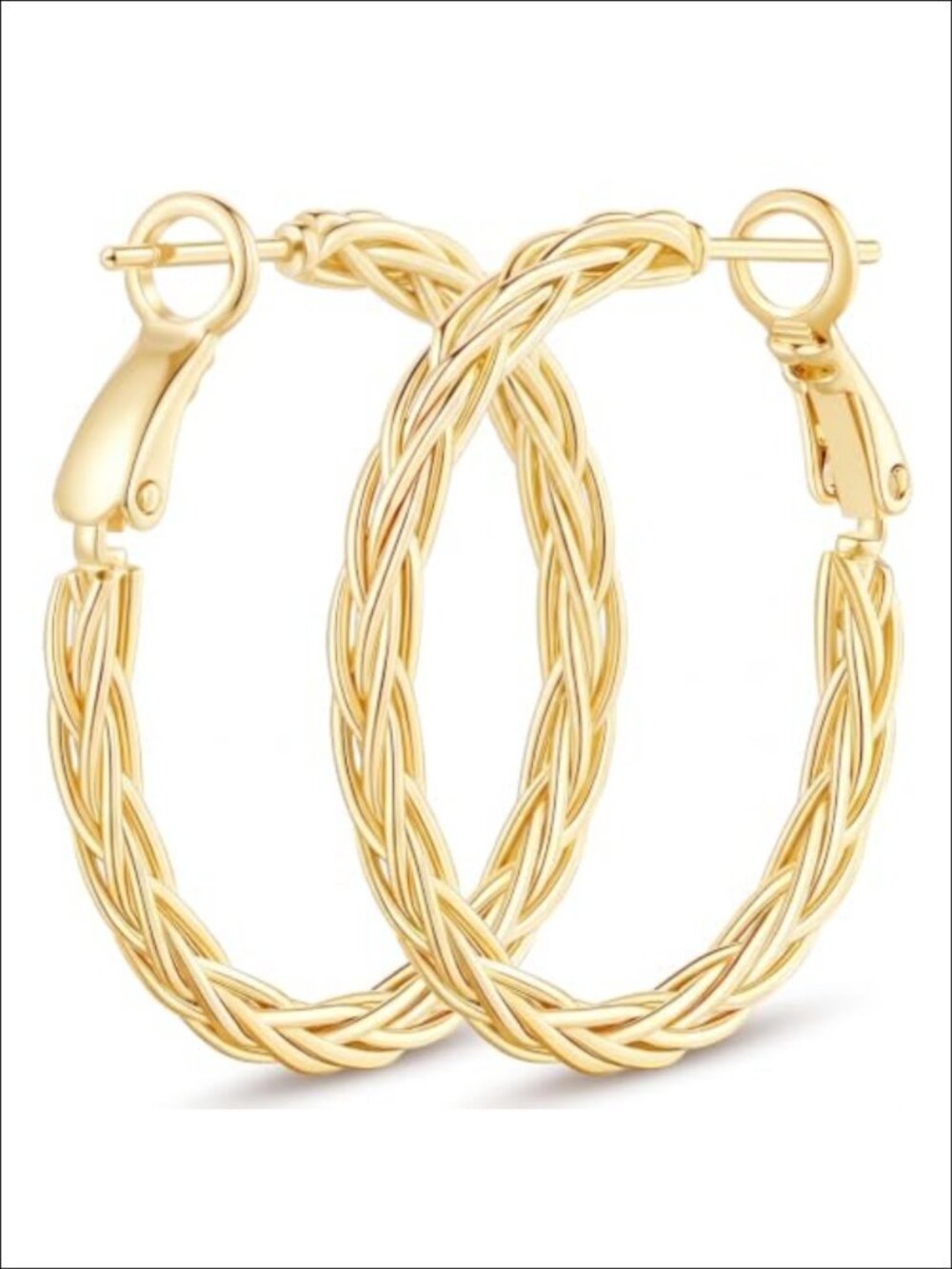 14K Gold Hoop Earrings 30MM Twisted Fine Weave Hypoallergenic